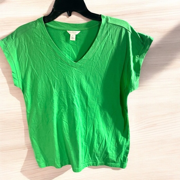 Caslon Tops - Caslon Relaxed Fit V Neck Short Sleeve Shirt Size XS Cotton
